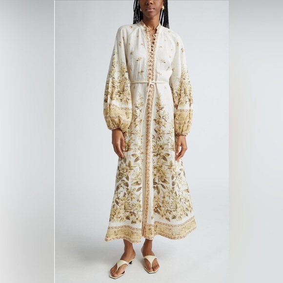 Zimmermann Dresses & Skirts - NWT Zimmermann Golden Floral Long Sleeve Buttons Linen Dress 0 US4